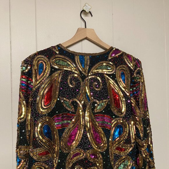 Vintage Laurence Kazar NY Paisley Sequin Beaded Jacket, 100% Silk, Large. - Picture 8 of 12